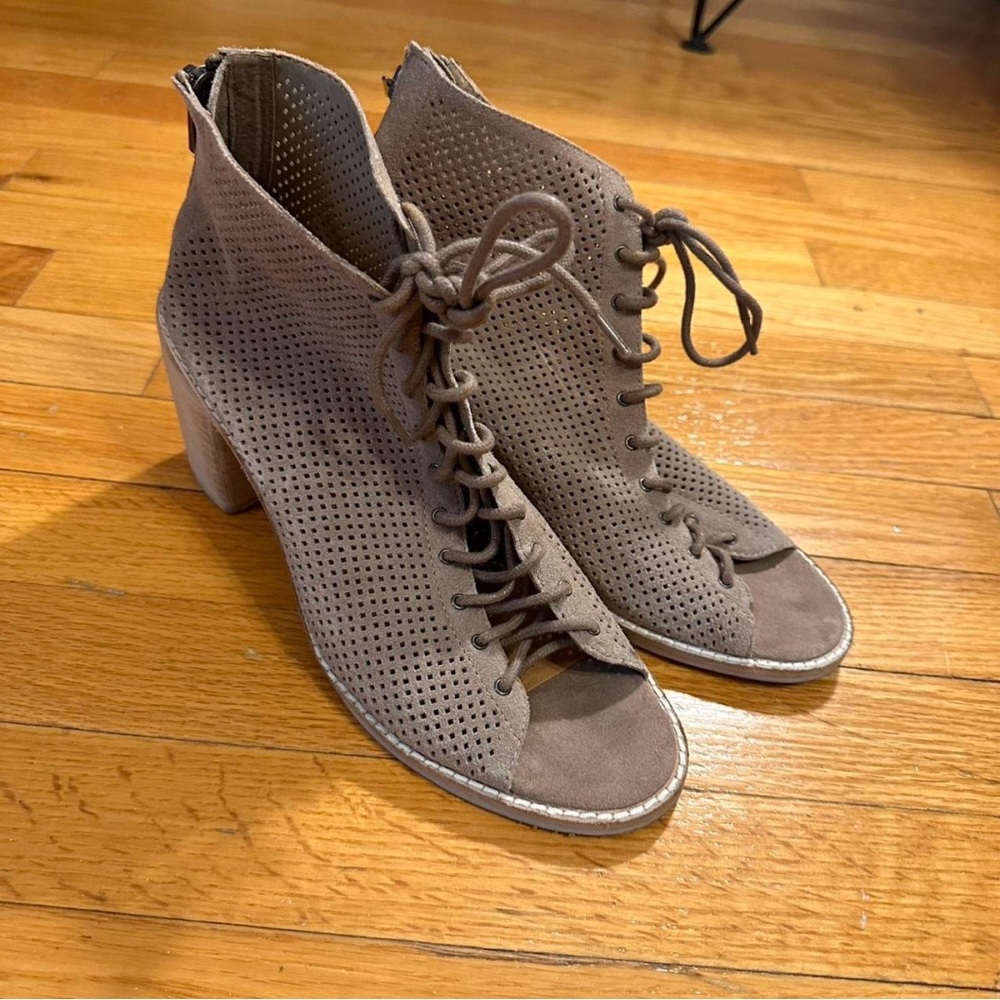 Zara Taupe Lace-Up Heeled Boots